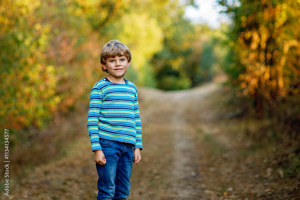 Portrait of little cool kid boy in forest. Happy healthy child having fun on warm sunny day early autumn. Family, nature, love and active leisure. Portrait of little cool kid boy in forest. Happy healthy child having fun on warm sunny day early autumn. Family, nature, love and active leisure.