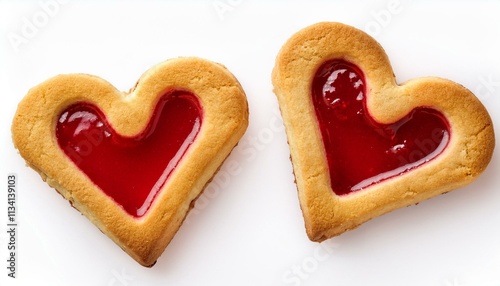 Heart-Shaped Biscuits with Red Jam: A Top-Down Delight
