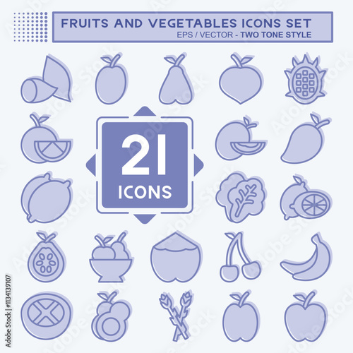 Icon Set Fruits And Vegetables. related to Healthy symbol. two tone style. editable