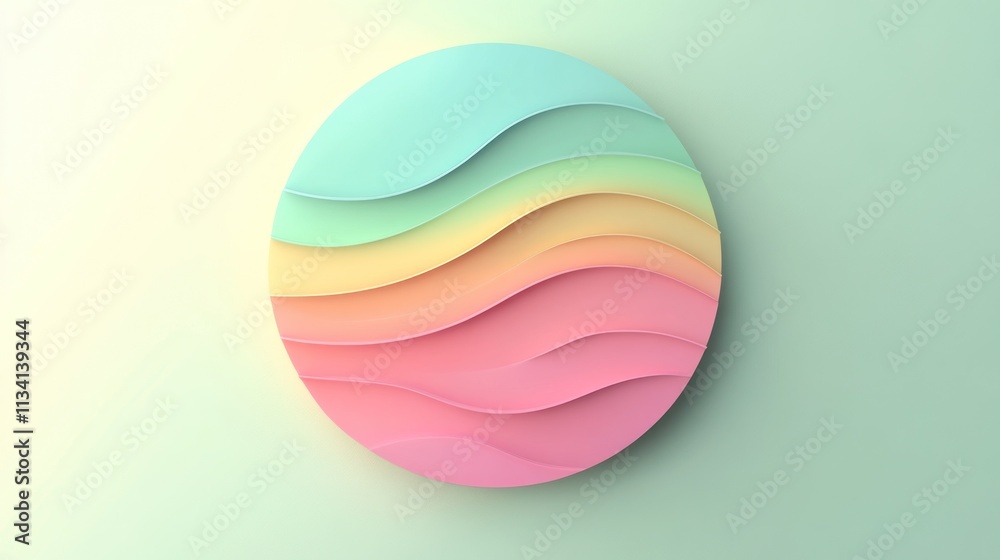Abstract colorful circle with layered wavy lines on a pastel background. Abstract colorful circle with layered wavy lines on a pastel background.