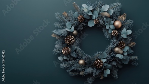 luxury blue silver and gold theme wreath with an abundance of foliage with eucalptus photo