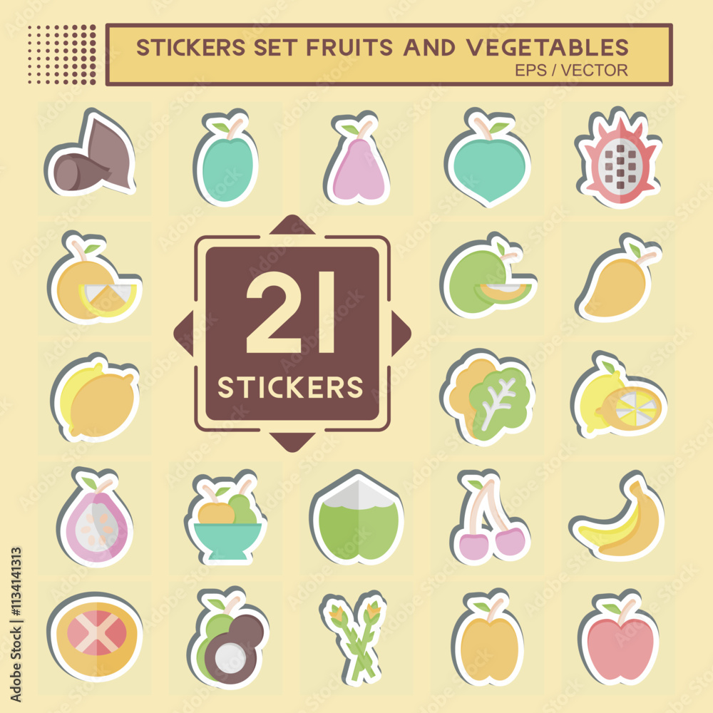 Sticker Set Fruits And Vegetables. related to Healthy symbol. editable Sticker Set Fruits And Vegetables. related to Healthy symbol. editable
