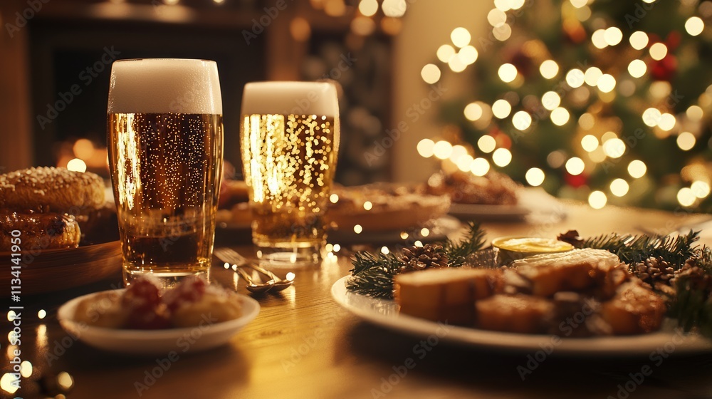 Festive Holiday Feast: Family Gathering with Delicious Foods and Nonalcoholic Beers - Photorealistic Ultra-Detailed Scene of Joyful Togetherness Festive Holiday Feast: Family Gathering with Delicious Foods and Nonalcoholic Beers - Photorealistic Ultra-Detailed Scene of Joyful Togetherness