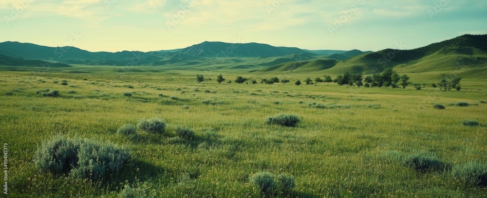 Serene Landscape of Rolling Green Hills and Plains