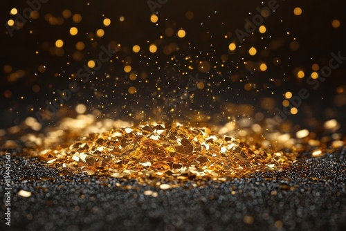 Sparkling gold dust creates a stunning visual display against a dark background