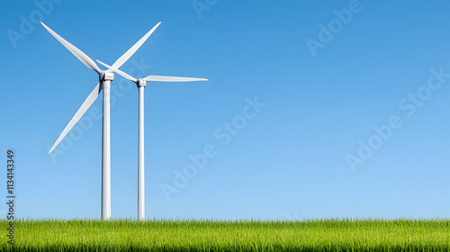 Wind turbines on white background