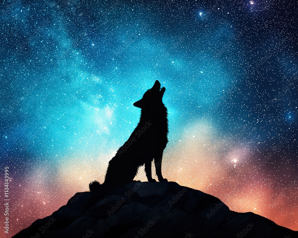 Siberian husky howling under a starry backdrop Siberian husky howling under a starry backdrop