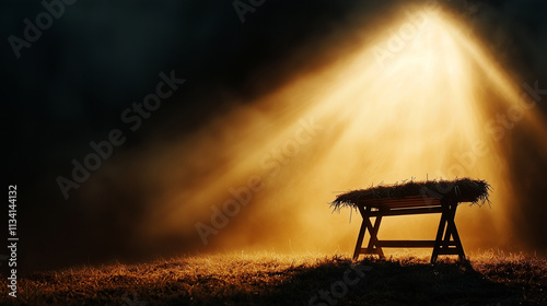 Empty Manger in Fog with Gentle Light and Messianic Hope photo