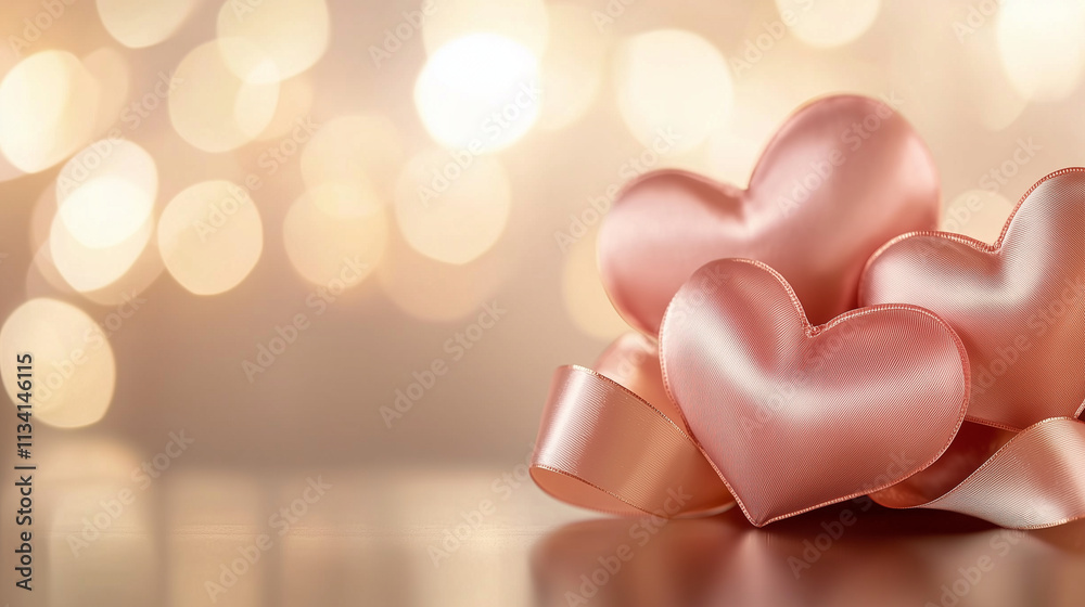 Fototapeta premium Ribbon Shaped Hearts on Reflective Surface for Romantic Decor