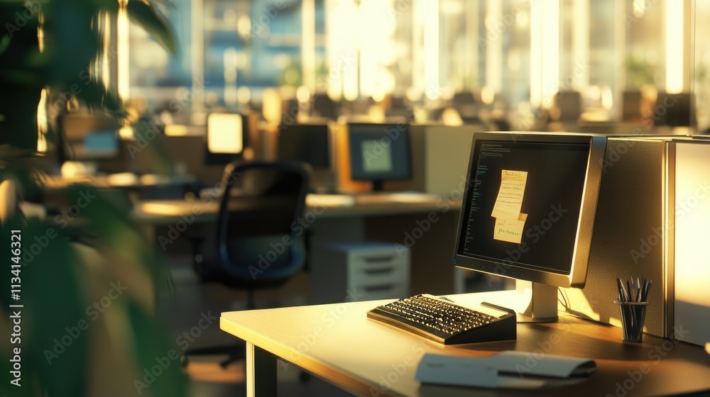 Modern Office Workspace with Blue Partitions Modern Office Workspace with Blue Partitions