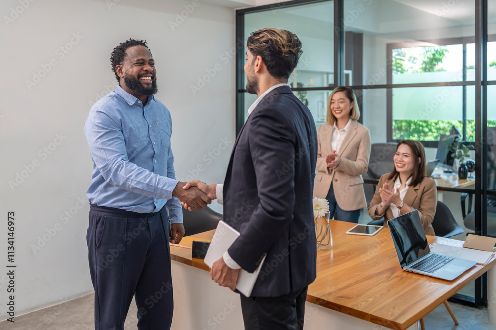 business men doing hands shake for the future business cooperation,multiracial business partnership meeting in the office room business men doing hands shake for the future business cooperation,multiracial business partnership meeting in the office room