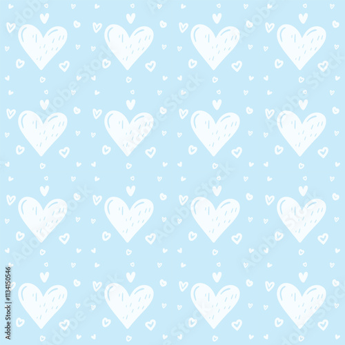 Seamless pattern with hearts on a Pastel blue background