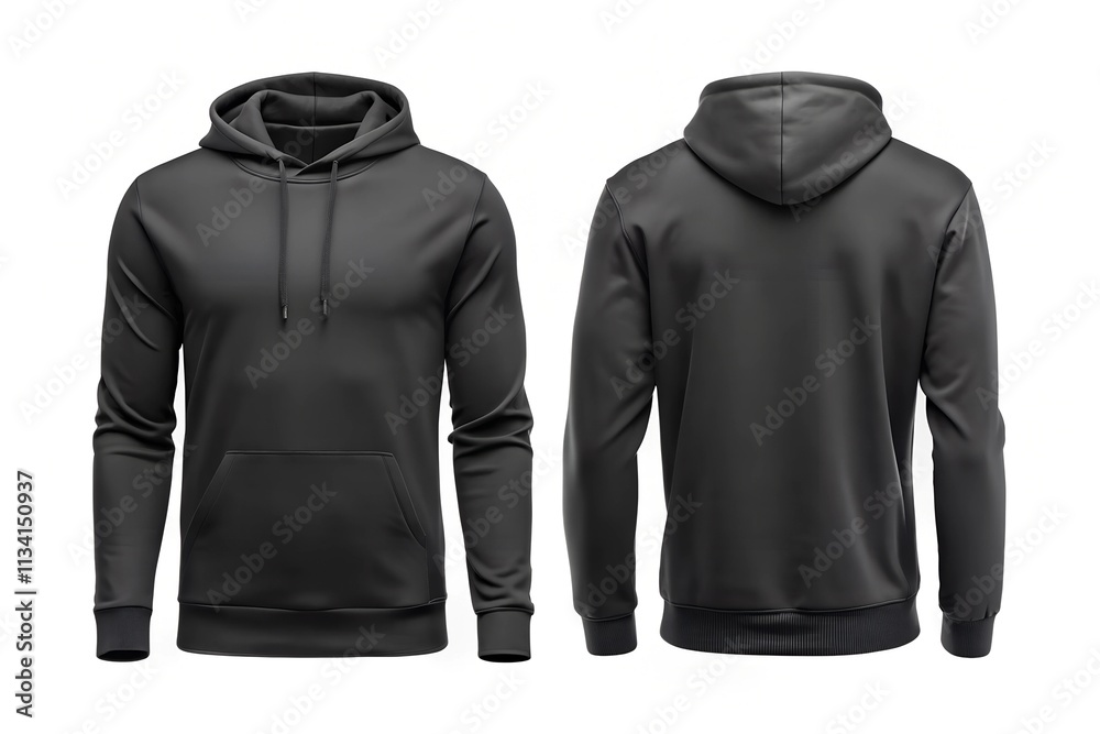 Black sweater template. Sweatshirt long sleeve with clipping path, hoody for design mockup for print isolated on white background