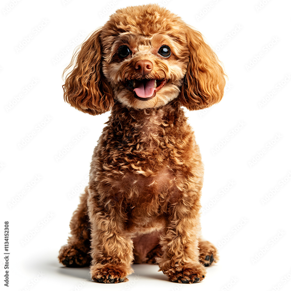 full body shot of red female toy poodle looking happy on plain white background, no shadows, no reflections
full body shot of red female toy poodle looking happy on plain white background, no shadows, no reflections