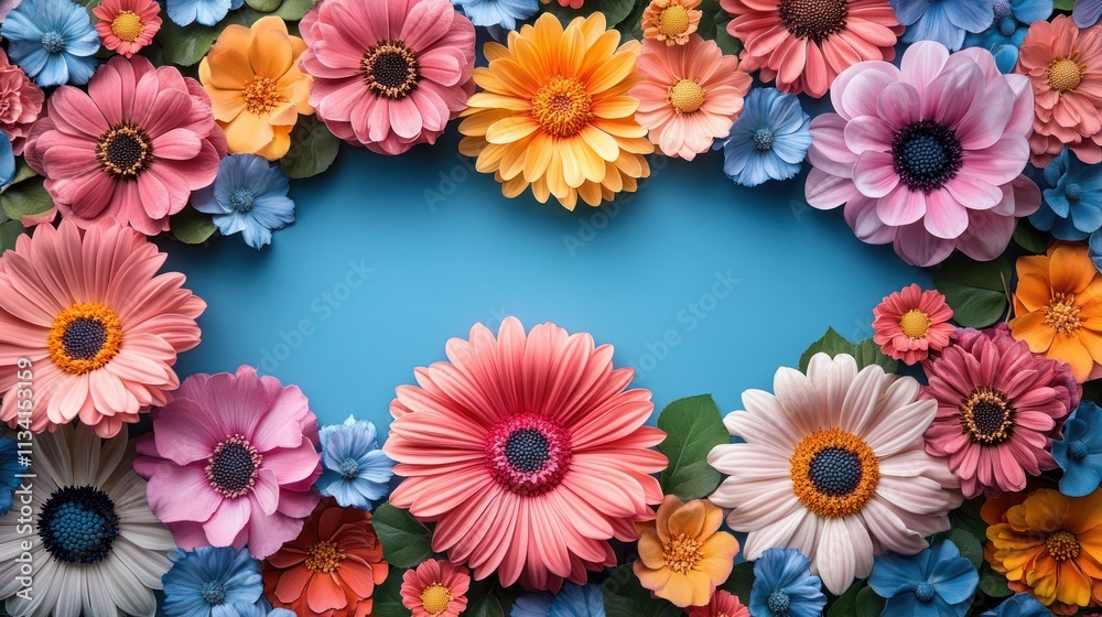 Fototapeta premium Vibrant Floral Frame: A Symphony of Colors