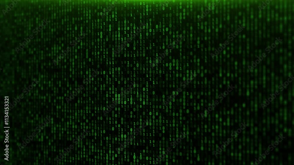 Digital screen Data Stream Binary Code Matrix Background With Numbers of binary code Random numbers Binary Code, Changing Blue futuristic Numbers. finance, corporate, cyber. Global business