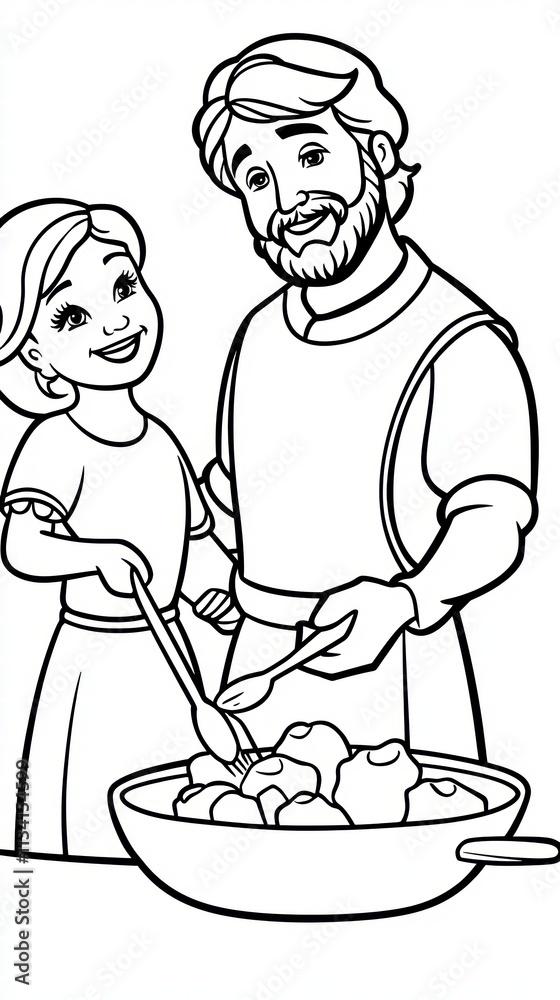Father and Daughter Cooking Together Coloring Page Father and Daughter Cooking Together Coloring Page