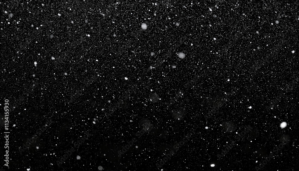 Obraz premium Mesmerizing Close-Up of a Snowstorm at Night, High-Definition Capture of Falling Snowflakes in Darkness for Winter Weather Concepts, Holiday Backgrounds, Nature Art, and Atmospheric Designs