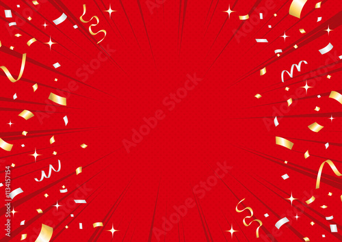 ゴージャスな赤い紙吹雪・キャンペーン素材・集中線で強調イラスト
