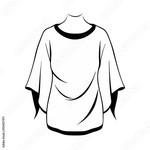 line art clothing, dolman, flowing top with big sleeves, transparent background