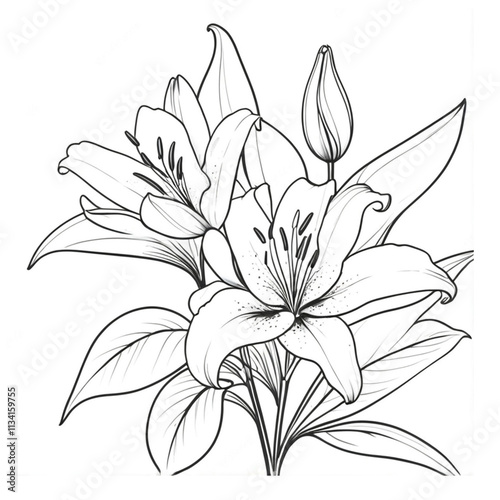 Hand Drawing Line Art Lily Coloring Pages for KDP