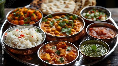 Indian food as closeup on a silver tray