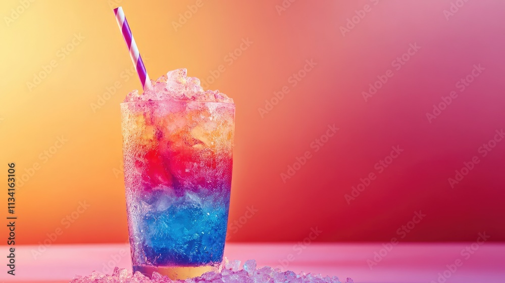 Colorful Summer Drink with Ice and Straw on a Vibrant Gradient Background, Perfect Refreshment for Hot Days and Summer Parties, Capturing Joy and Celebration Colorful Summer Drink with Ice and Straw on a Vibrant Gradient Background, Perfect Refreshment for Hot Days and Summer Parties, Capturing Joy and Celebration
