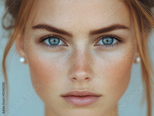 A Closeup Portrait of a Young Woman with Freckles