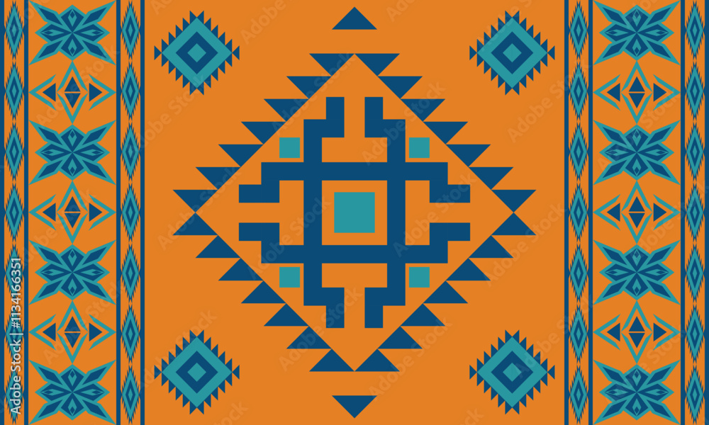 Navajo design Browns and blue with sharp geometric lines. and has bright colors They represent the elements such as mountains, rivers, and the animals that surround them. For t-shirts, pants, rugs Navajo design Browns and blue with sharp geometric lines. and has bright colors They represent the elements such as mountains, rivers, and the animals that surround them. For t-shirts, pants, rugs