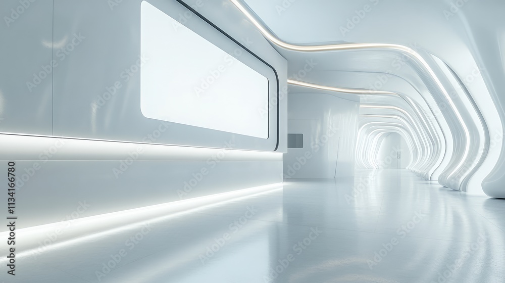 Obraz premium The conference room interior of a modern office with white walls and a monitor.