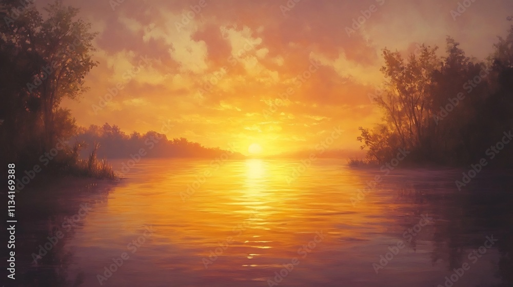 Serene Sunset Reflection on Tranquil Lake with Comforting Message Serene Sunset Reflection on Tranquil Lake with Comforting Message