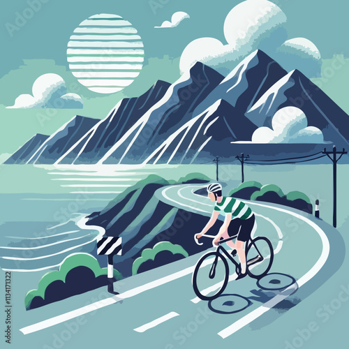 Mountain Adventure Cycling Journey: Biking Through Scenic Nature Landscapes and Seascapes for Active Lifestyle and Fitness
