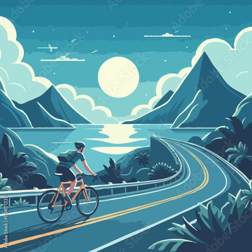 Sunset Cycling Adventure: Scenic Mountains, Ocean Views & Vibrant Horizon