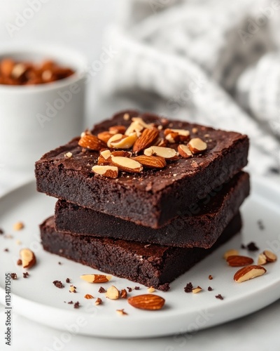 Wallpaper Mural A plate of chocolate brownies topped with almonds, showcasing a delicious dessert. Torontodigital.ca