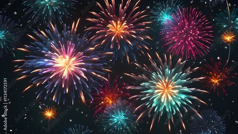 Naklejka premium Colorful fireworks explosion with glowing sparks