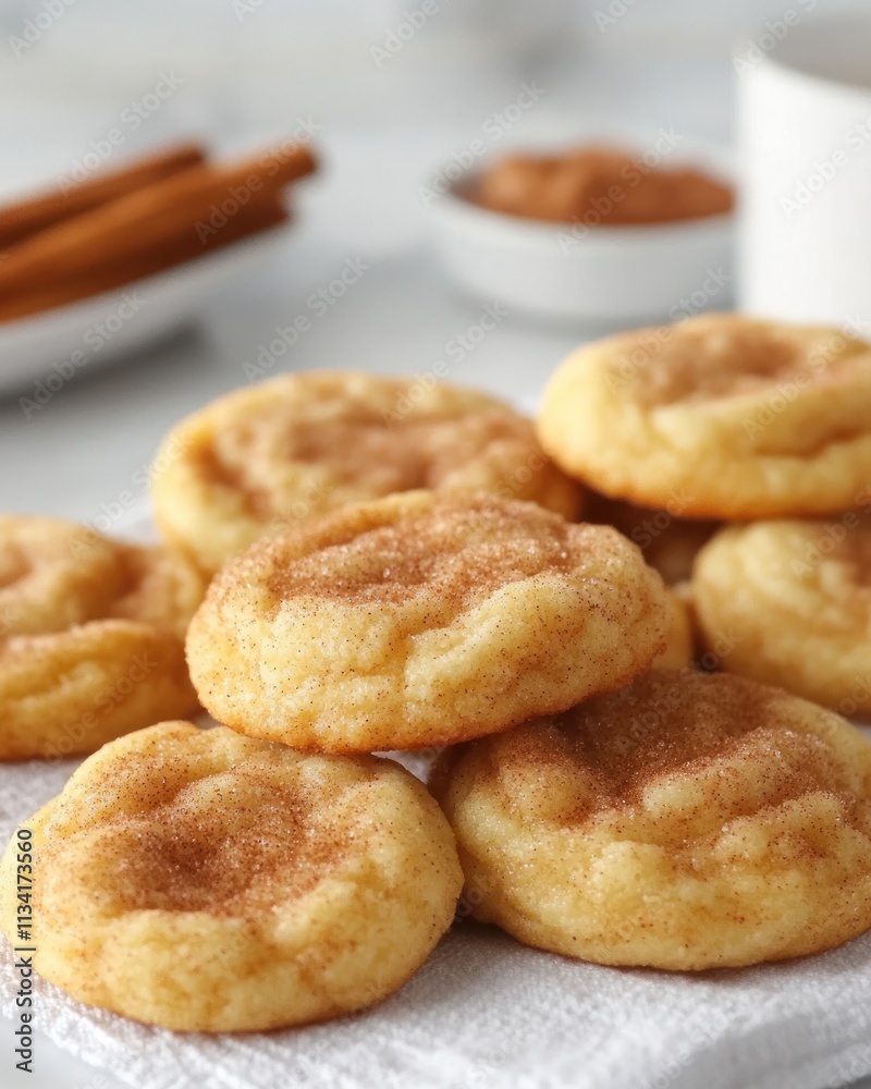 A plate of freshly baked cookies dusted with cinnamon sugar, inviting and delicious. A plate of freshly baked cookies dusted with cinnamon sugar, inviting and delicious.