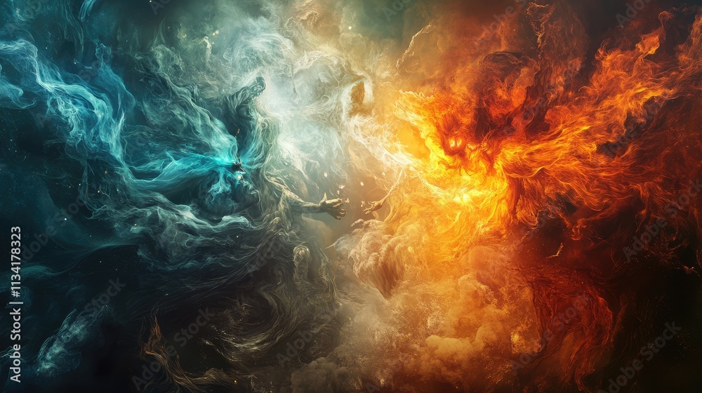The hell inferno metaphor, souls entering to hell in mesmerize fluid motion, with hell fire and smoke