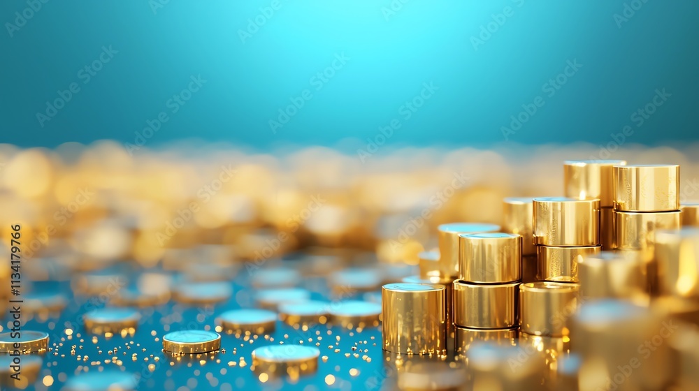 A close-up of shimmering gold coins stacked against a soft blue background, evoking a sense of wealth and prosperity. A close-up of shimmering gold coins stacked against a soft blue background, evoking a sense of wealth and prosperity.