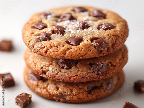 Delicious Chocolate Chip Cookies Stacked High photo