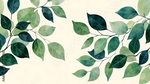 Botanical concept digital illustration of lush green leaves in a calm nature setting