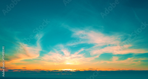 Colorful cloudy sky at sunset. Gradient color. Sky texture. Abstract nature background