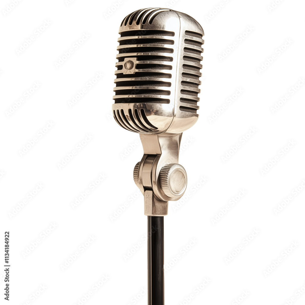 Fototapeta premium Old Retro style vintage silver microphone isolated on white background 