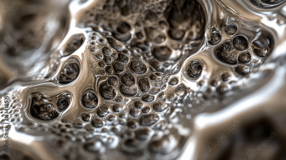 A detailed close-up of a metallic structure under a microscope, showing intricate patterns and textures on its surface A detailed close-up of a metallic structure under a microscope, showing intricate patterns and textures on its surface