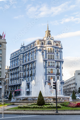 Leon, Spain - November 02, 2024: Exterior facade and details of the historic buildings in the city of Leon, Spain