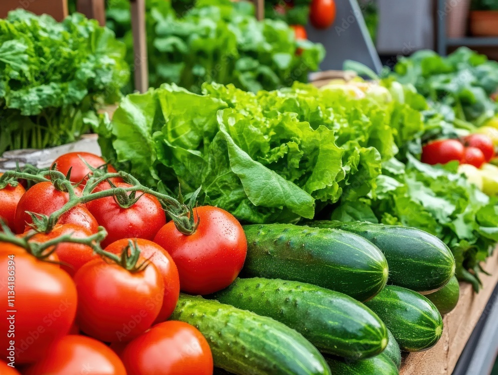 A lush home garden with organic vegetables, including tomatoes, cucumbers, and leafy greens. A lush home garden with organic vegetables, including tomatoes, cucumbers, and leafy greens.