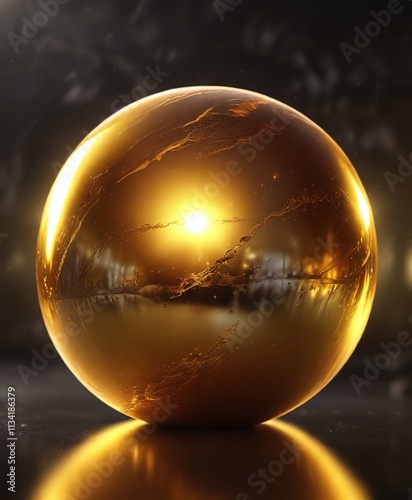 Softly glowing auroral light reflected in an abstract golden sphere, sphere, orb, shine photo