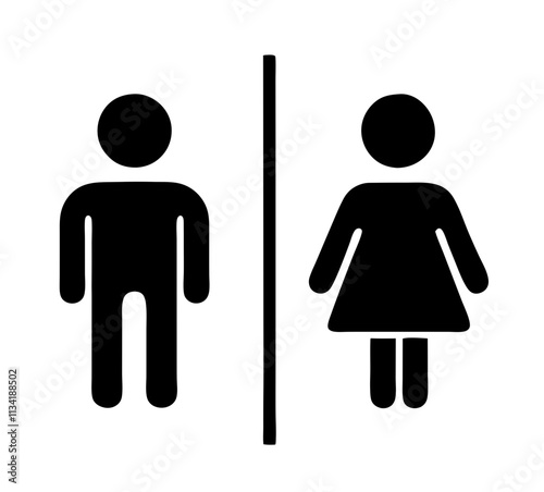 Bathroom sign with male and female figures separated by a vertical line