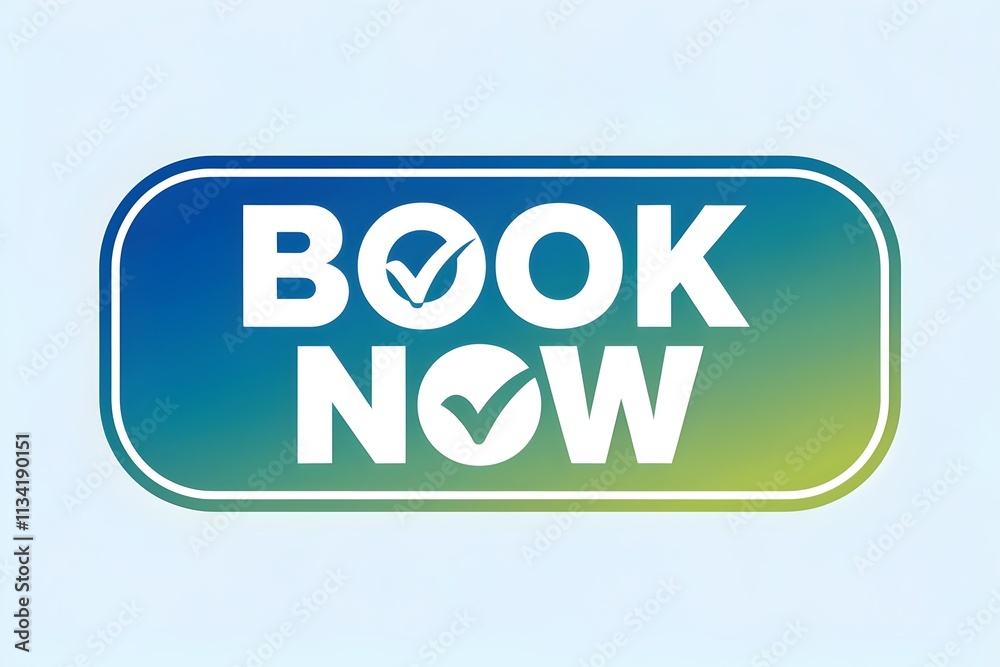 gradient book now button graphic with checkmark icons, on a light blue background. Perfect for banner for travel, booking hotels etc gradient book now button graphic with checkmark icons, on a light blue background. Perfect for banner for travel, booking hotels etc