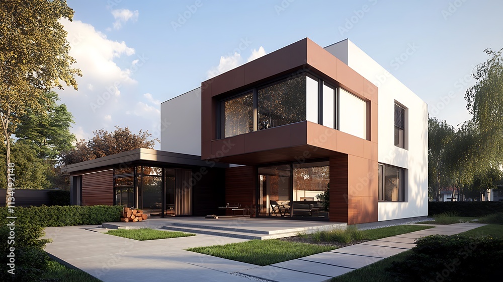 High-definition showcase of a sleek and detailed modern duplex house High-definition showcase of a sleek and detailed modern duplex house