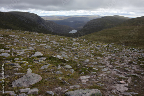 Trail and scenery between Carn a' choire Bhoidheach and Carn an t-sagairt mor munros - Loch Muick to Lochnagar path - Aberdeenshire - Scotland - UK photo